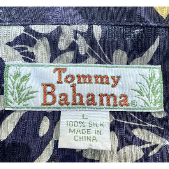 TOMMY Bahama 100% Silk Blue Floral Button Front Polo Shirt Mens Size LARGE - Picture 4 of 6